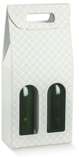 Italian Options Wine Box Gift Bag for 2 Bottles, Empty, Reusable Gift Box Wine Bags with Presentation Window for Gifts, Bottle Packaging, 180 x 90 x 385 mm, 2-Pack, Geo Pearl Grey