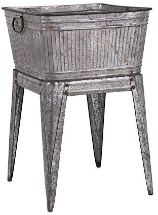 Benjara Multi Functional Galvanized Metal Tub on Stand, Gray