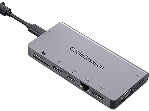 CableCreation 9-in-1 USB C Hub With Detachable Cable - 4K HDMI, VGA, Ethernet, 2 USB 3.0, SD/Micro SD, 100W PD - Compatible for MacBook Pro/Air 2020, iPad Pro 2018, Dell XPS 13/15
