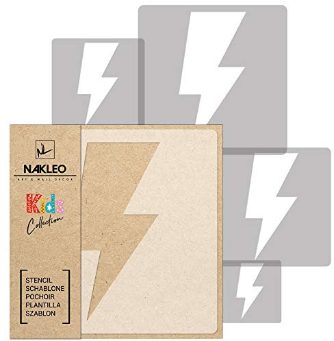 NAKLEO Schablonen Malen für Kinder, 5 Stück Set 9x9 bis 34x34cm Blitz Gewitter Himmel, Wiederverwendbare Kunststoff für Kinderzimmer Malvorlage Raumdekoration, Basteln DIY Wand Möbel Papier