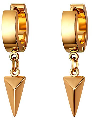 Flongo Damen Ohrringe Herren Ohrstecker Creolen, Edelstahl Ohrkette Stecker Gold Anhänger Hängende Dreieck Triangel Tropfen Ohrringe Männer Frauen