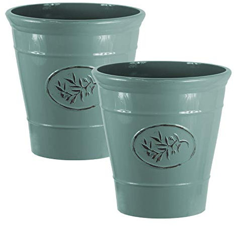 Country Style Gloss Plastic Planter - Green, Set of 2-40cm (H) x 40cm (Dia) - Suitable for Indoor or Outdoor Use.