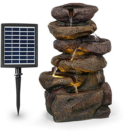 blumfeldt Savona - Fontaine de Jardin d'eau Solaire, 2,8 Watts, Autonomie 5h, Panneau Solaire de 300 cm², Extérieur-intérieur, Zen, Eclairage LED, Aspect Pierre