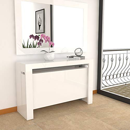 VE.CA - Tavolo Console Mercurio XXL - Allungabile - Con Portaprolunghe - Colore: Bianco Lucido - Dimensioni: da 40 a 300 cm - Arredo cucina, Arredo casa - Made in Italy