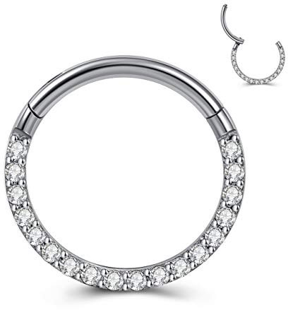 JSDDE Chirurgenstahl Segmentring Clicker mit Kristall 16ga Creolen Septum Tragus Helix Ohrpiercing Nasenpiercing Lippenpiercing Hoop Ring Ohrstecker 8mm Silber