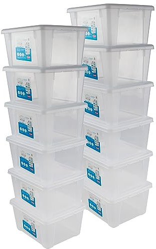 12 x Aufbewahrungsbox mit Deckel 2 Liter - 19x16x10 cm - transparent stapelbar LEBENSMITTELECHT - Kunststoff Box Kiste - Plastik Behälter Organizer - Büro Haushalt Küche Kinderzimmer Spielzeugkiste