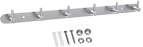 INTIRILIFE Edelstahl Garderobenleiste Modell B - 6 Haken - 46 x 4.2 cm - Kleiderhaken Garderobe Hakenleiste in 5 verschiedenen Designs