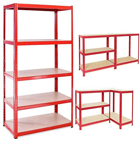 ANSIMIDA Heavy Duty 5 Tier Garage Shelving Units Metal Storage Shelves Shed Utility Rack,150cm x 70cm x 30cm,175KG Per Shelf, Red