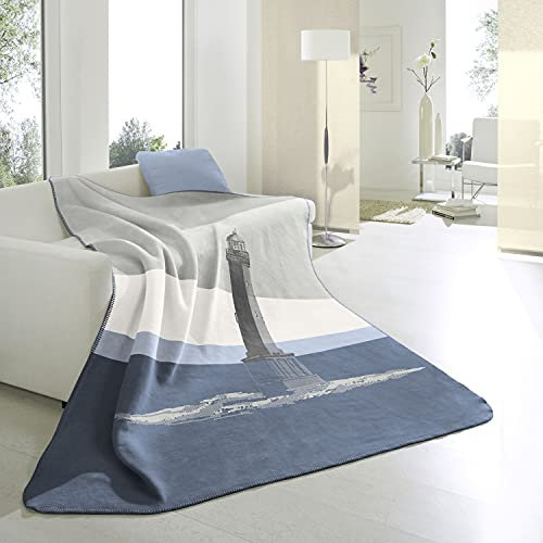 cotton home Wohndecke Leuchtturm 150 x 200 cm blau