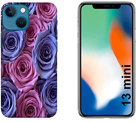 Generico Cover compatibile con Cover Apple iPhone 13 mini Fiori Rose Rosa e Azzurre/Gel di silicone morbido TPU