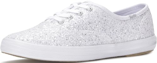 Keds Women's Champion Glitter Sneaker, White, 8.5