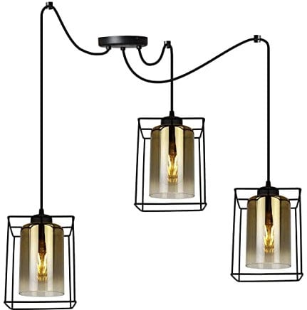 Light-Home Hella Cage Hängelampe - Moderner Personalisierter Kronleuchter - Deckenlampe für Wohnzimmer Schlafzimmer und Esszimmer- Pendelleuchte aus Metall und Glas - E27 - Gold - 3-Flammig