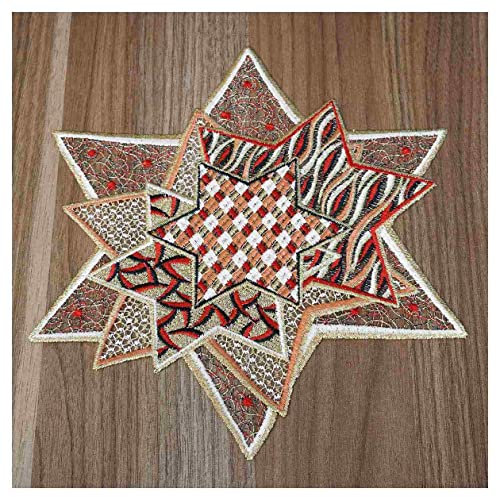 DSD Design-Studio Drechsler Winter-Tischdecke Sternenzauber Plauener Spitze modernes Deckchen Stern mit Mustern Tischdeko Weihnachten rot-Gold