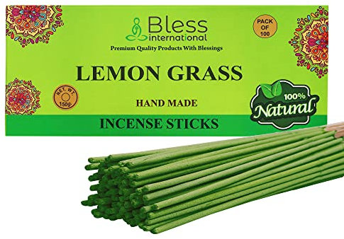 Bless-Lemon-Grass-Incense-Sticks Handmade-Hand-Dipped-Incense-Sticks Organic-Chemicals-Free for-Purification-Relaxation-Positivity-Yoga-Meditation The-Best-Woods-Scent (100 Sticks(150GM))