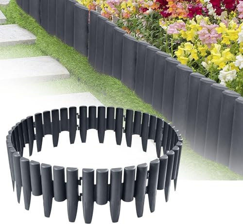 XMTECH 22,4m Rasenkante Beetumrandung Mähkante Randsteine aus Kunststoff, Palisaden in Holz Optik, Beeteinfassung Gartenzaun,Anthrazit,1 Element (L x H): 28 x 24cm - 80 Stück