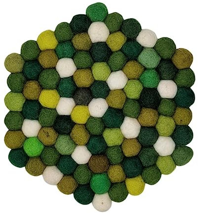 Grült Home Topfuntersetzer - Filz untersetzer für Tassen, Töpfe, Pfannen und Tassen handgefilzt in Nepal (Grün, Hexagonal 20 cm)