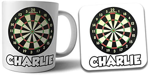 AK Giftshop Personalised Darts Dartboard Mug and Coaster Gift Set