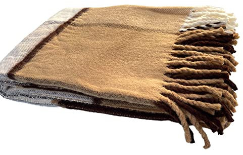Plaid en laine marron à carreaux 220 x 145 cm