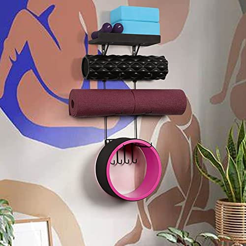 DAKAJA Yogamattenhalter Yogamatte/Schaumstoffrollen/Sportmatten-Wandregal – Zubehör für Das Fitnessstudio zu Hause, Yogamattenhalter, Yogamattenständer, Yogazubehör, mit Ablagefach