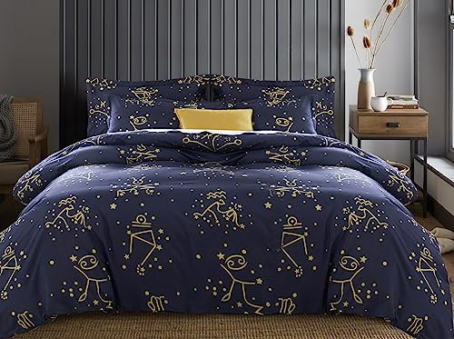 Hafaa Duvet Cover Sets Brushed Microfiber Bedding Double Bed Set Ultra Soft Reversible Quilt Covers Duvet Set with Pillowcases Fade and Wrinkle Resistant (Star Light)