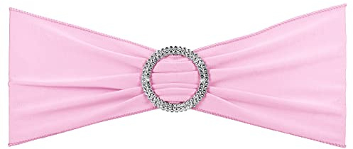 PATIKIL 13 x 5 Stretch Chair Sashes Bows, 25 Pack Elastic Chair Bands Sashes with Buckle Slider for Wedding Banquet Decorations, Pink