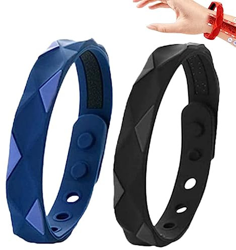 Healthify Sugar Regulator Armreif Healthify Negative Ionen Silikagel Sportarmband Cawik Armband Magnettherapie Armband 6 Löcher Anpassung für Männer Frauen (Schwarz + Blau)