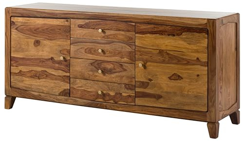 MASSIVMOEBEL24.DE | Ancona Sideboard aus Massivholz #123 | aus Sheeshamholz - braun, lackiert | mit 4 Fächern & 4 Schubladen | 175 x 45 x 80 cm | Kommode TV-Sideboard TV-Board