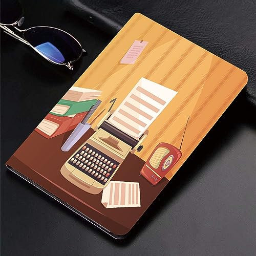 Hülle für kompatibel iPad 9./8./7.Hülle für 10.2,Bunte Schriftsteller Retro Gadgets Cartoon Schreibmaschine Radio Bücher Briefpapier,Ultradünne Soft TPU Rückseite Abdeckung Schutzhülle mit