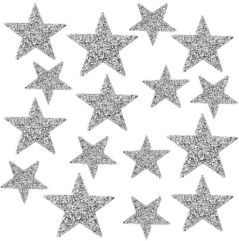 Lowats Strass Star Applikation 16 Stück Stern Aufnäher Applikation Star Applikation Bügelbilder Glitzer Patches Silber Aufbügler Strass Stern Aufbügelbilder Aufkleber Stern Patches zum Aufbügeln