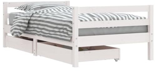 vidaXL Kinderbett, Kinder Bettgestell mit Schubladen, Hausbett für Kleinkinder ab 4 Jahren, Einzelbett Kinder Jugendbett Holzbett, Weiß 80x160 cm Massivholz Kiefer