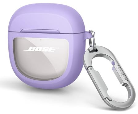 SURITCH Clear Case for Bose QuietComfort Earbuds II 2022/QuietComfort Ultra 2023 Cover, Full-body Shockproof TPU Protective Case with Carabiner & Key Ring & Transparent Logo Window(Purple)