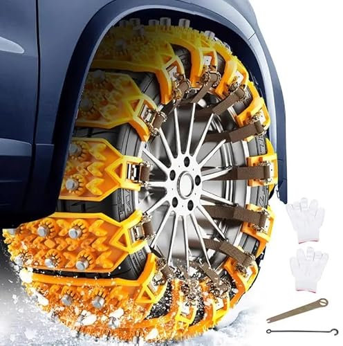SSIMOO Auto Schneeketten,für Hon-da Brio City Civic Clarity CR-V CR-Z Crossroad,Verstellbare Universal,für Reifenbreite 165-275mm,Yellow-8 pcs