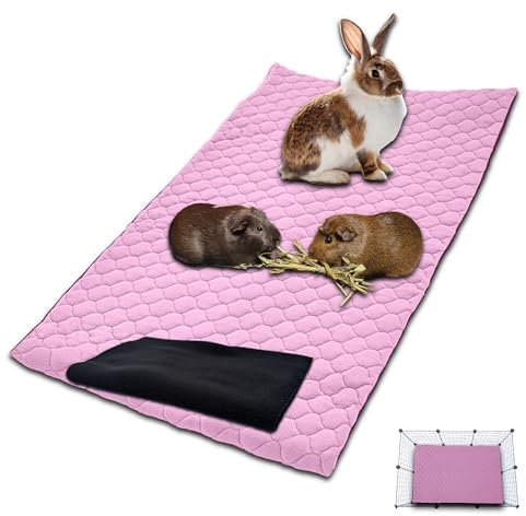 NEO SOLVO Tapis Litière Polaire pour Cochon d'Inde et Lapin - Absorbant et Imperméable - Lavable - Cage et Enclos - 105 x 70 cm - Rose