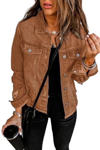 Necooer Damen Denim Jacken Langarm Casual Jean Jacken Stretch Frayed Washed Mode Freund Jeans Mantel Denim Trucker Jacken Winter