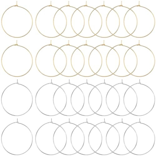 SUNNYCLUE 1 Box Mit 160 echten 18K Vergoldeten Ohrringen 30 mm 316 Weinglas Charms Aus Edelstahl Ringen Weinglas Ringen Wein Charms Ohrringen Für Die Schmuckherstellung DIY Ohrhänger