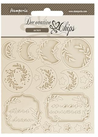 Stamperia - Decorative Chips for Scrapbooks, Albums, Card Making, Bullet Journals and More, Moon, Laser Cut Cardboard Shapes, Easy to Glue, Perfect for Crafts and Gifting (Secret Diary)