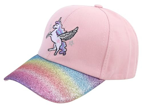 Julerwoo Kinder Mädchen rosa Baumwolle Baseballkappe Einhorn Regenbogen Stickerei Sonnenhut, Flügel-Einhorn, 2-12 Years