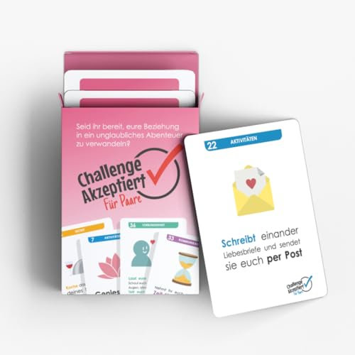 Challenge Akzeptiert - Spiel für Paare zu zweit - Geschenk für Paare, Frauen und Männer - Geschenk für Freundin und Freund zum Jahrestag, Valentinstag, Geburtstag, Weihnachten, Hochzeit