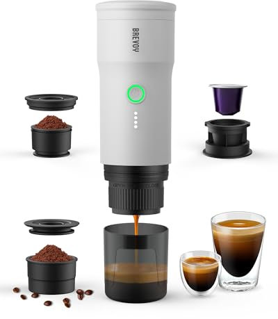 BREVOY Portable Electric Espresso Machine, Ground Coffee & Capsule, Self-Heating, 20 Bar 12V Mini Car Travel Coffee Maker with 9000mAh Battery-Ideal for Camping, RV, Hiking, Office