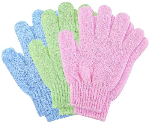 Pack of 6 Peelinghandschuh Waschhandschuh, Exfoliating Gloves Körper Duschhandschuh Massage Peeling Handschuh Handschuhe für Körper Und Gesicht - Grün,Blau,Rosa