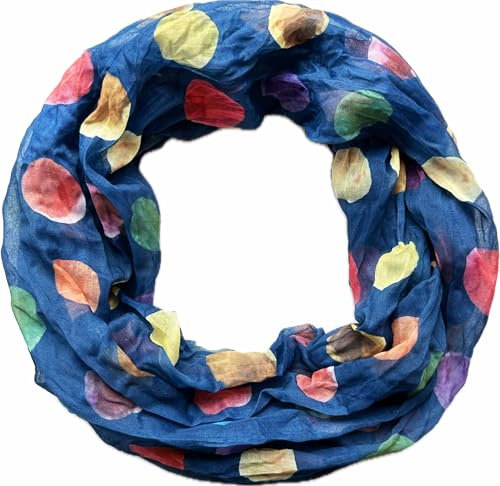 Jeamis Kreis Seide Loop Farbverlauf Frühling Rundschal Rainbow Unisex Sommer Leicht Schal Stola Dots (KreisA Blau)