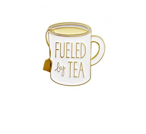 GAUEIOUR Metal Brooches Fueled By Tea Enamel Lapel Pin,Coffee Cup Badge White Cartoon Modern Stylish Lapel Pin Collar Brooch Hat Shirt Clothes Jewelry Decor Accessories for Men Women