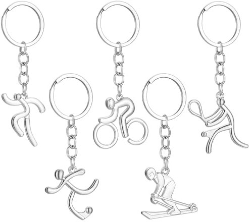 Lot de 5 Porte Clef Homme Femme Voiture, Porte-Clés de Football Vélo Tennis Course à Pied Ski Porte-clés de Faveur de Football Balles Sport, Cadeau pour Décoration de Fête Anniversaire