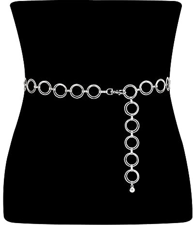 VONMELLI Cintura Gioiello Donna Moda Cintura Donna O-Ring Cintura a Catena in Metallo Eleganti Cintura Sottile in Vita Alta Regolabile Cinturino per Vestito Abiti Jeans Argento L