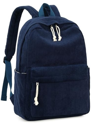 LEDAOU Rucksack für Teenager Mädchen Schulrucksack große Büchertaschen Grundschule High School Cord leichte Laptop-Taschen für Mädchen Frauen Casual Travel Daypacks (Cord Marineblau)