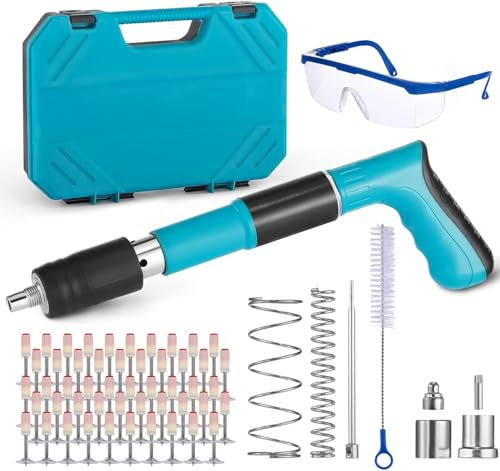Bolzenschussgerät mit 100 Rundnägeln, TOOSOAR 5 Gänge Einstellbar Nail Gun, Manuell Schallgedämpfte Betonnagler, Nagelpistole für Stahl & Beton