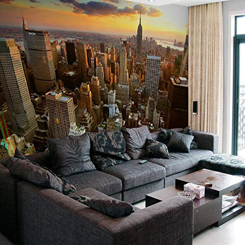 Thème Cityscape New York Soirée Papier Peint 3D Intissé Bureau Salon Canapé Chambre Fond Décoration Murale-200cm×140cm