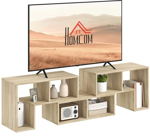 HOMCOM TV Stand for TVs up to 75 Inches, Free Combination TV Unit with Storage Shelves, Extendable Entertainment Centre for Living Room, Grey Oak Wood Grain