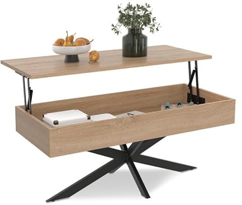 IDMarket - Table Basse rectangulaire Alix 100 cm Plateau relevable Pied araignée Bois et Noir