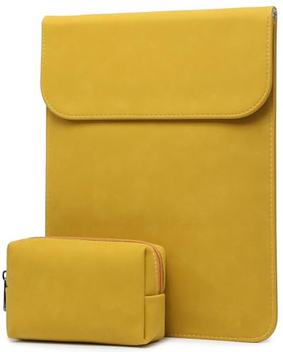 HYZUO 15-16 Inch Laptop Sleeve for MacBook Pro 16 M4/M3/M2/M1 A3403 A3186 A2991 2025-2019, MacBook Pro 15 2015-2012 A1398, XPS 15, Faux Suede Leather Case with Accessory Bag, Olive Yellow